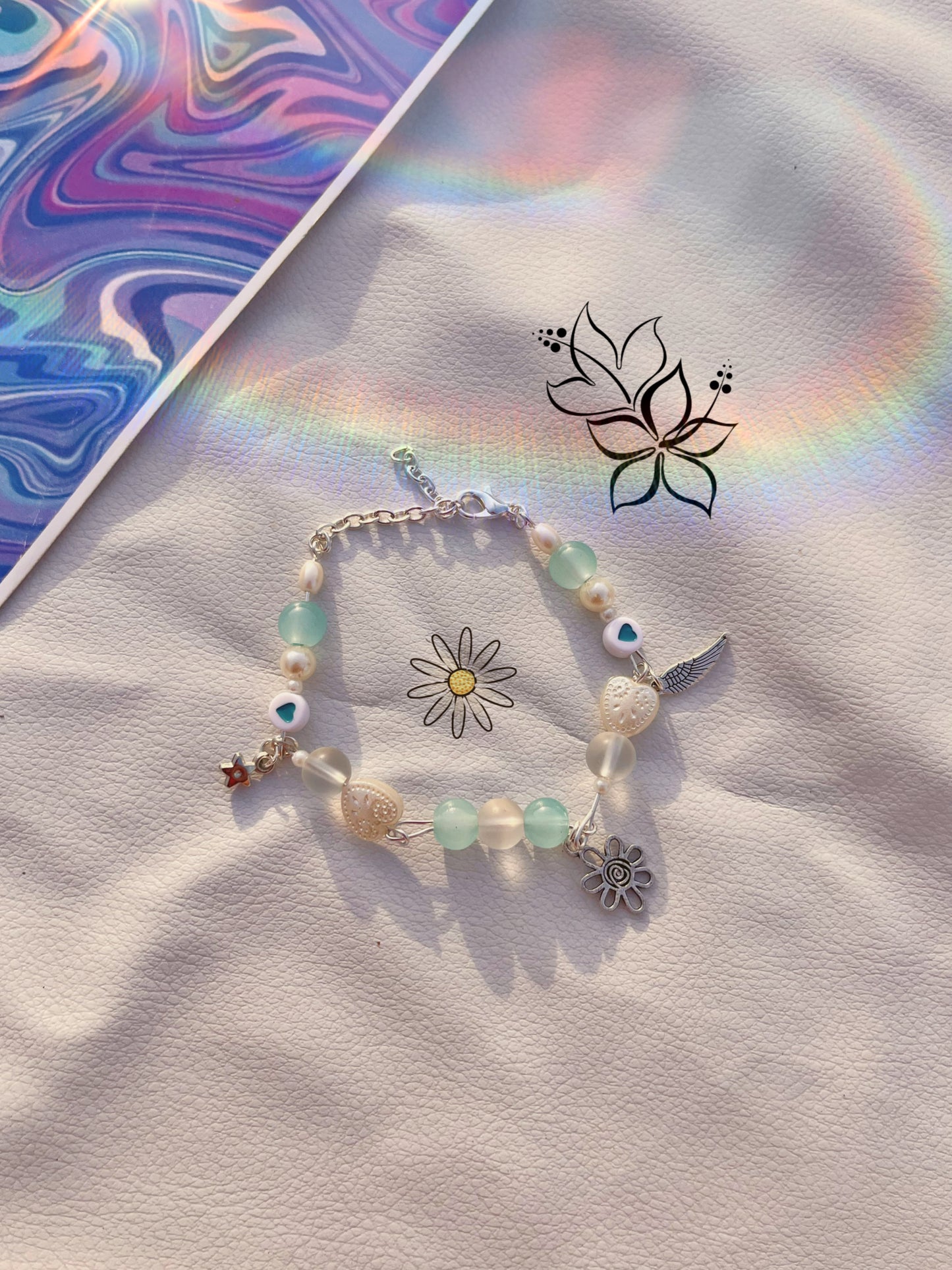 Blue flower theme couquette bracelet 🐬💙