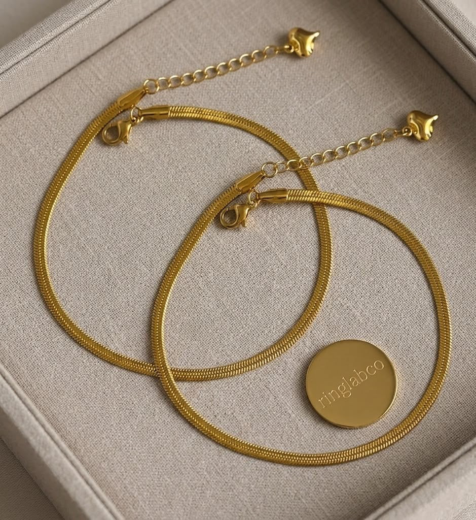 Sleek Snake Chain Anklet – 18K Gold Finish✨ Anti tarnish , stainless steel base!🌼