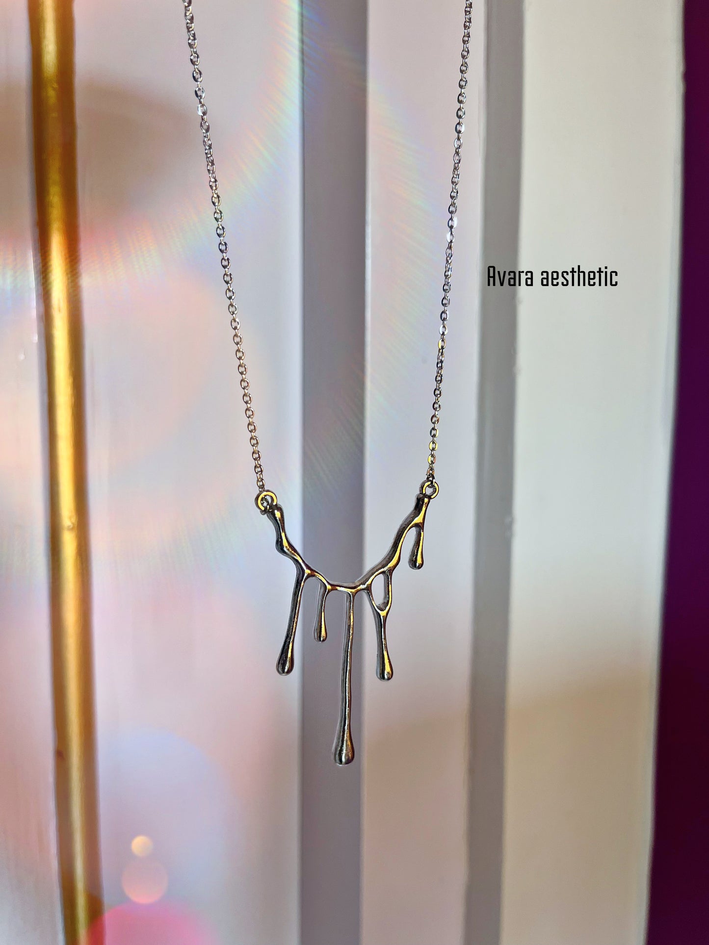 Molten metal inspired abstract drip necklace🔗 Anti tarnish | silver plated | adjustable | unisex