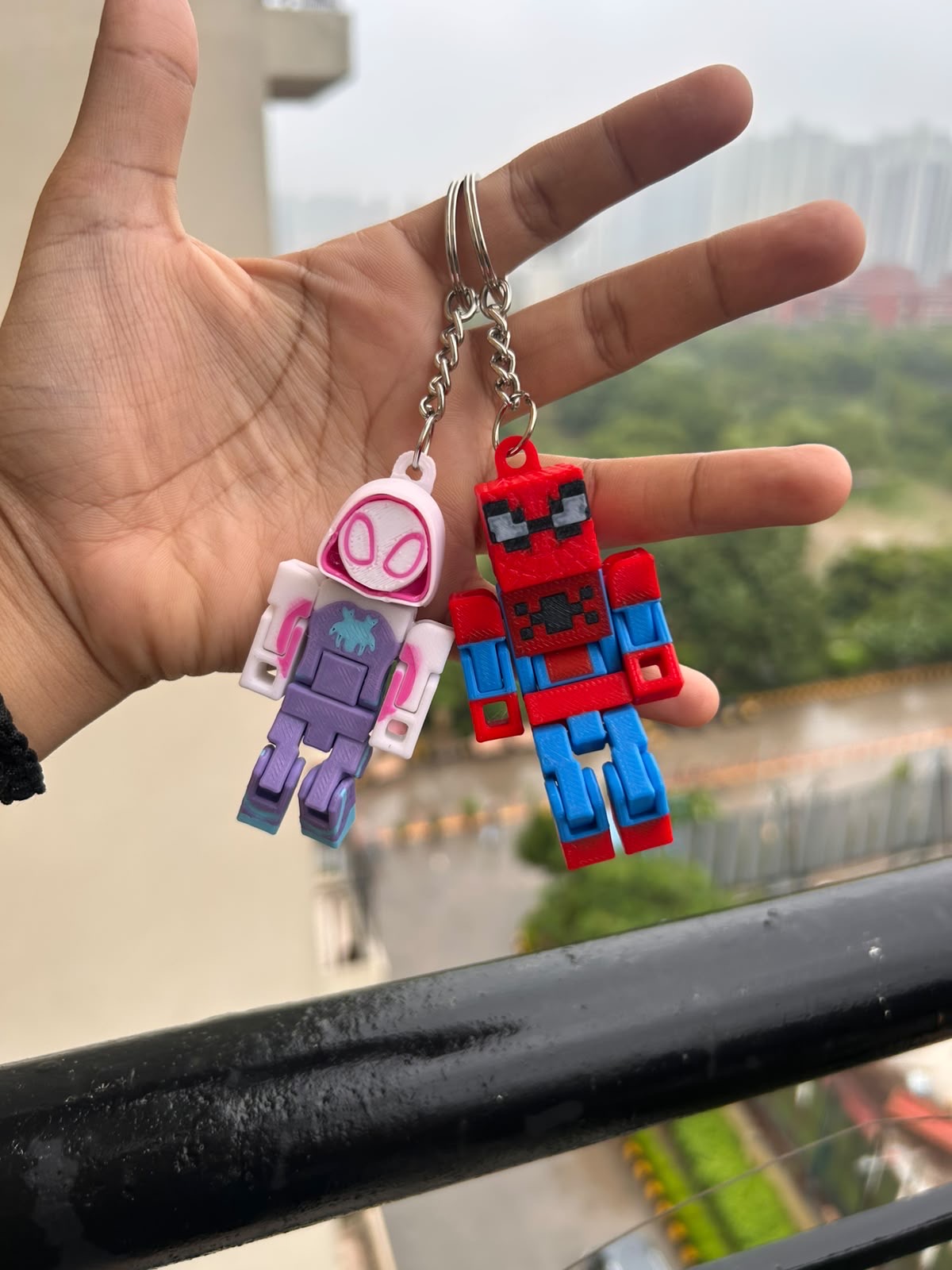Spider-Man & Spider-Gwen Inspired Matching LEGO Style Keychain Set | 3D Printed Couple Keychains🕷️