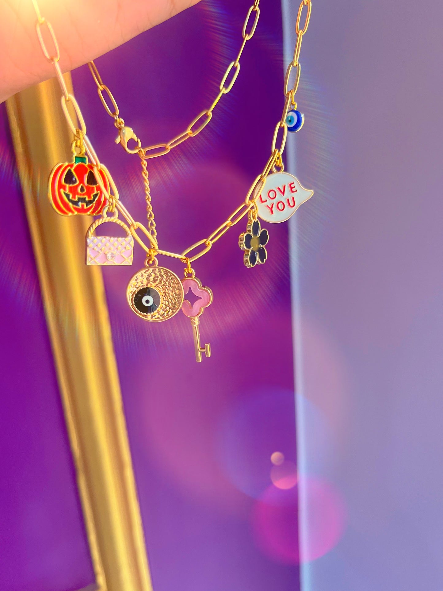 Pixie charm golden chain viral pintresty necklace ✨🎀🪷♥️🦋🧿( Anti tarnish ,water resistant)