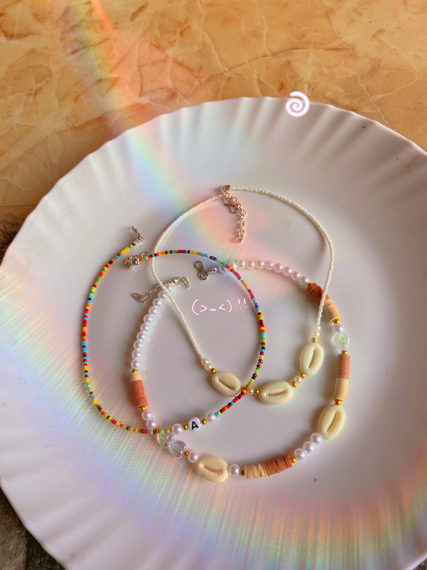 Coral beachy theme necklace trio set ☀️🌊🏖️perfect to match your beachy outfit! ( select letter initial below)
