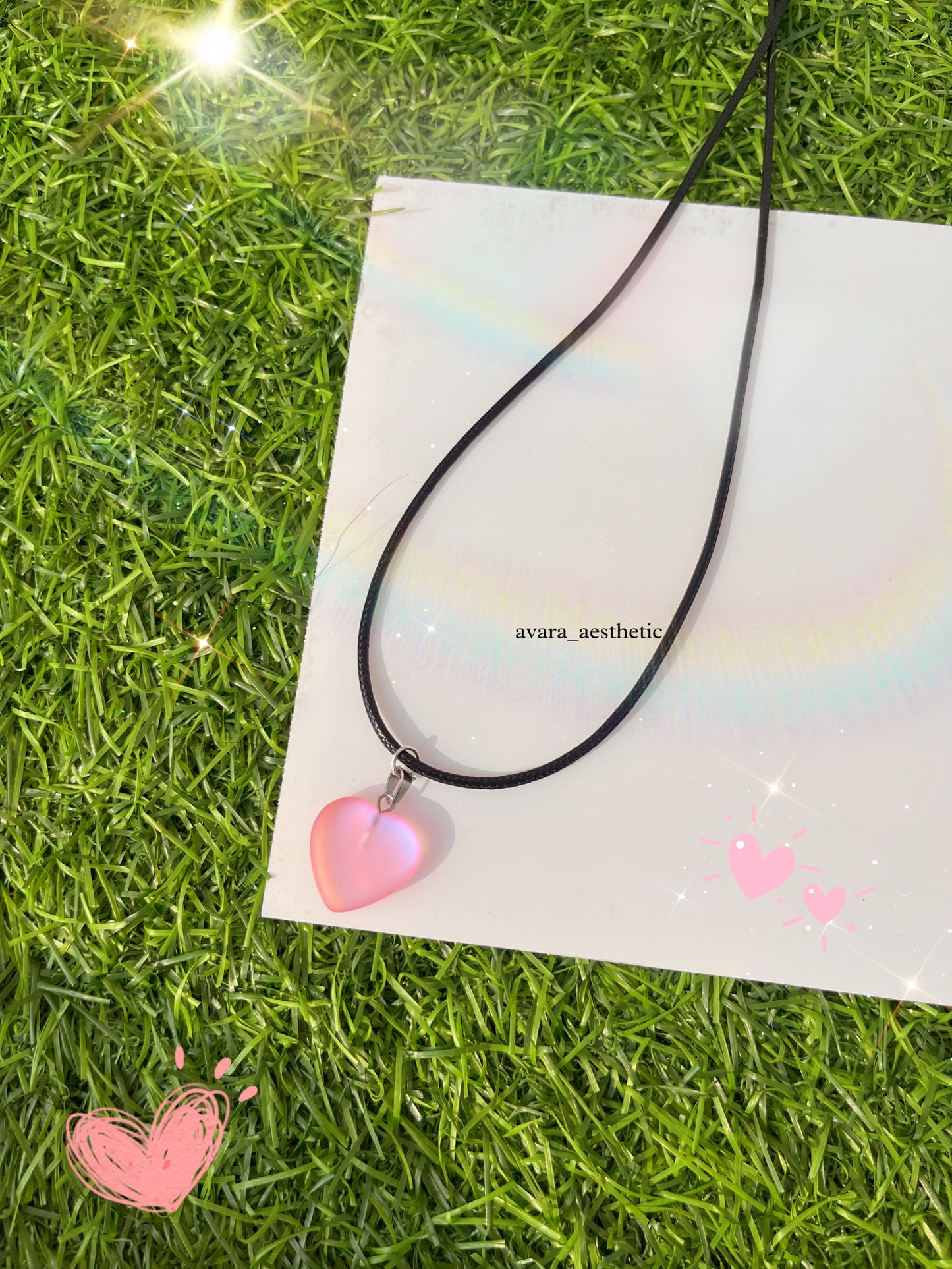 Pink crystal stone cord necklace