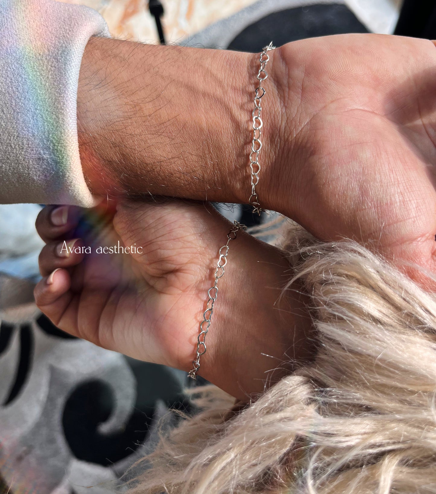 Matching linked heart matching couple bracelets❤️♥️ ( pair of two bracelets as shown) stainless steel theme base chain🥰