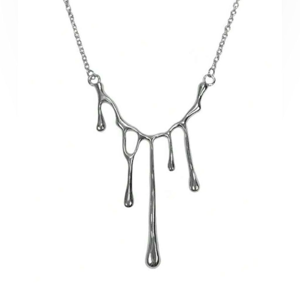 Molten metal inspired abstract drip necklace🔗 Anti tarnish | silver plated | adjustable | unisex