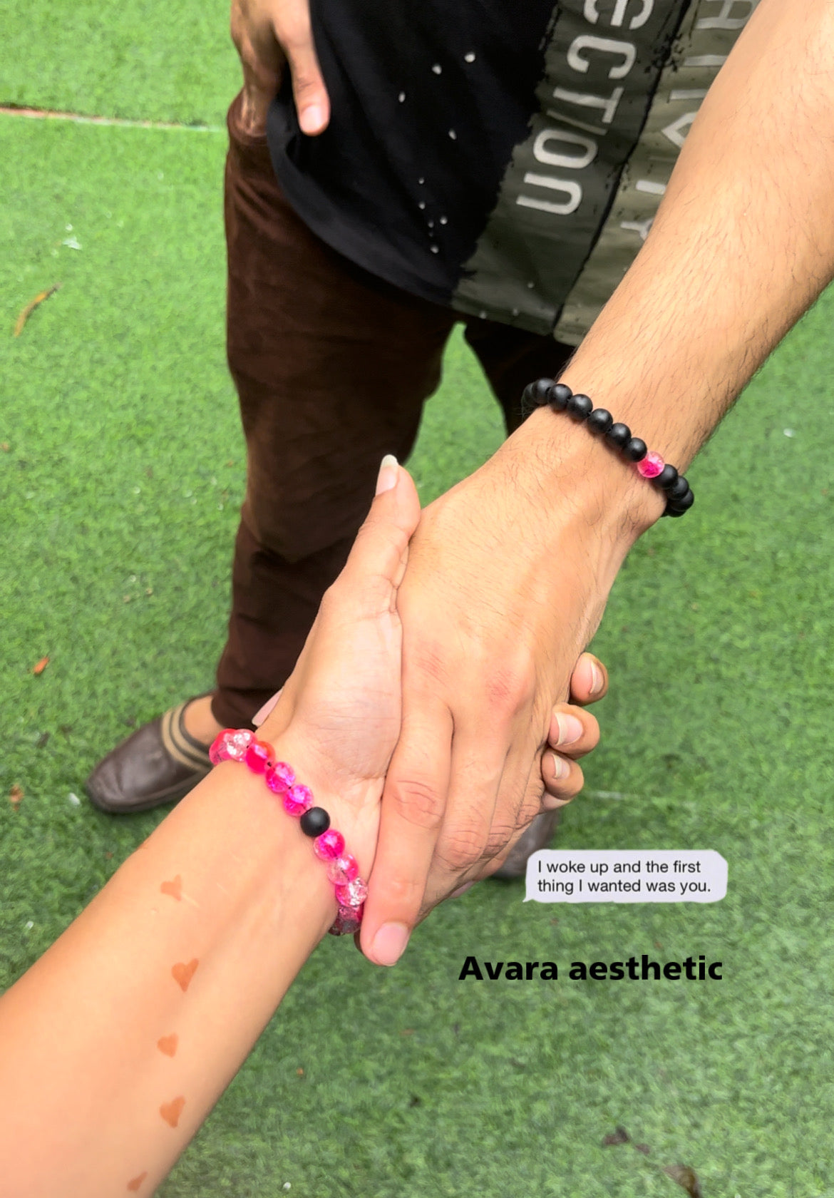 Black pink crackle stone bead bracelets combo for couples🖤🩷