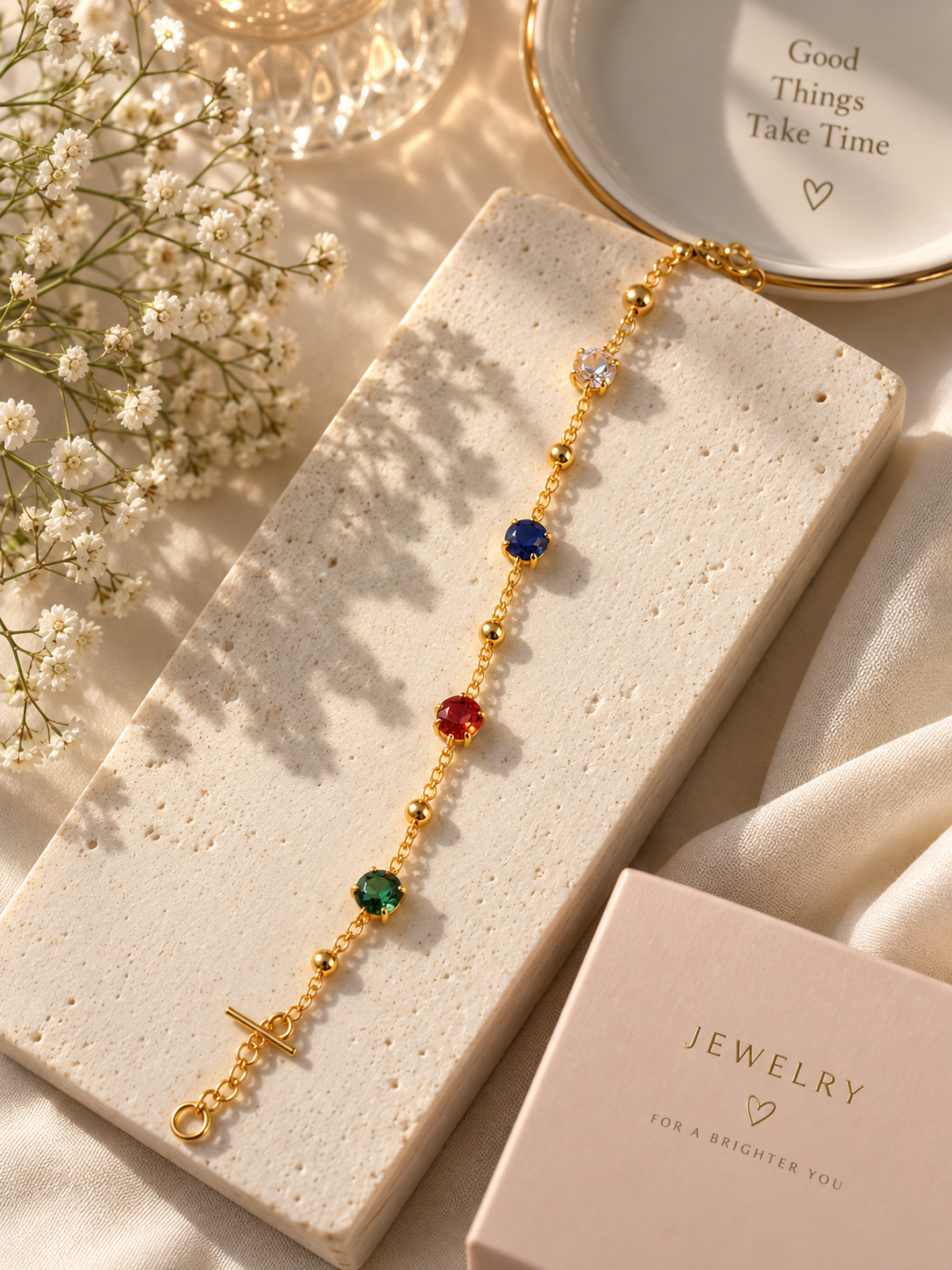 Celeste Multicolour Gemstone Gold Bracelet💖 Anti tarnish | waterproof | stainless steel base