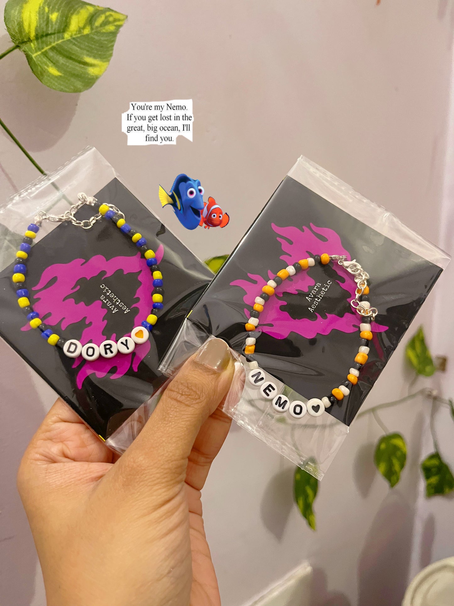 Nemo-Dory matching theme bracelets (two bracelets as shown)