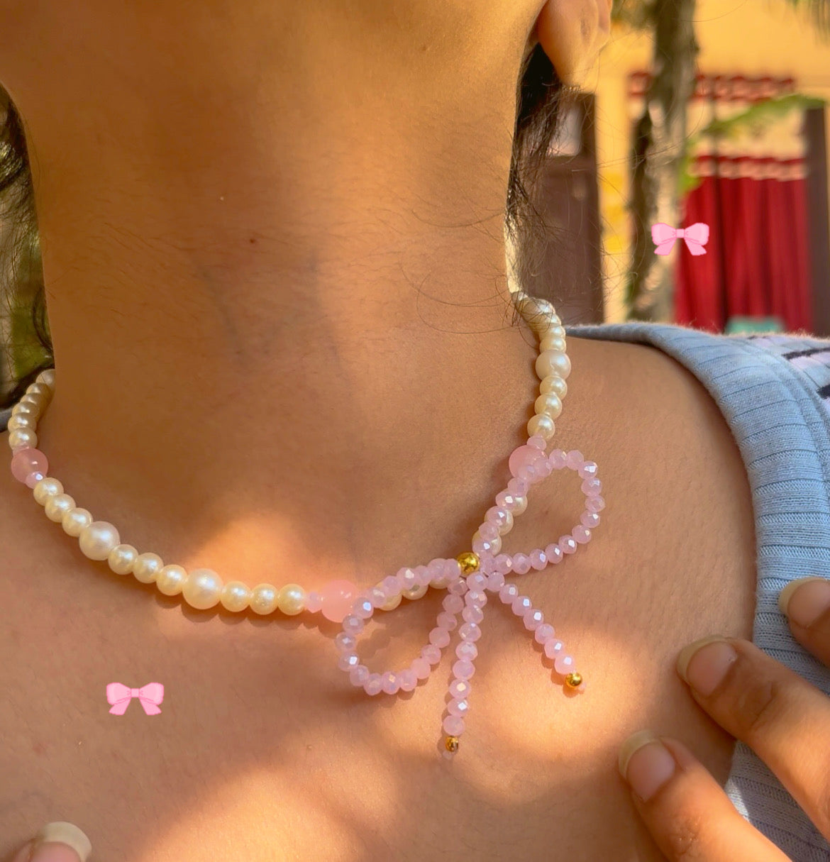 Couquotte bow pink theme beaded necklace 🎀