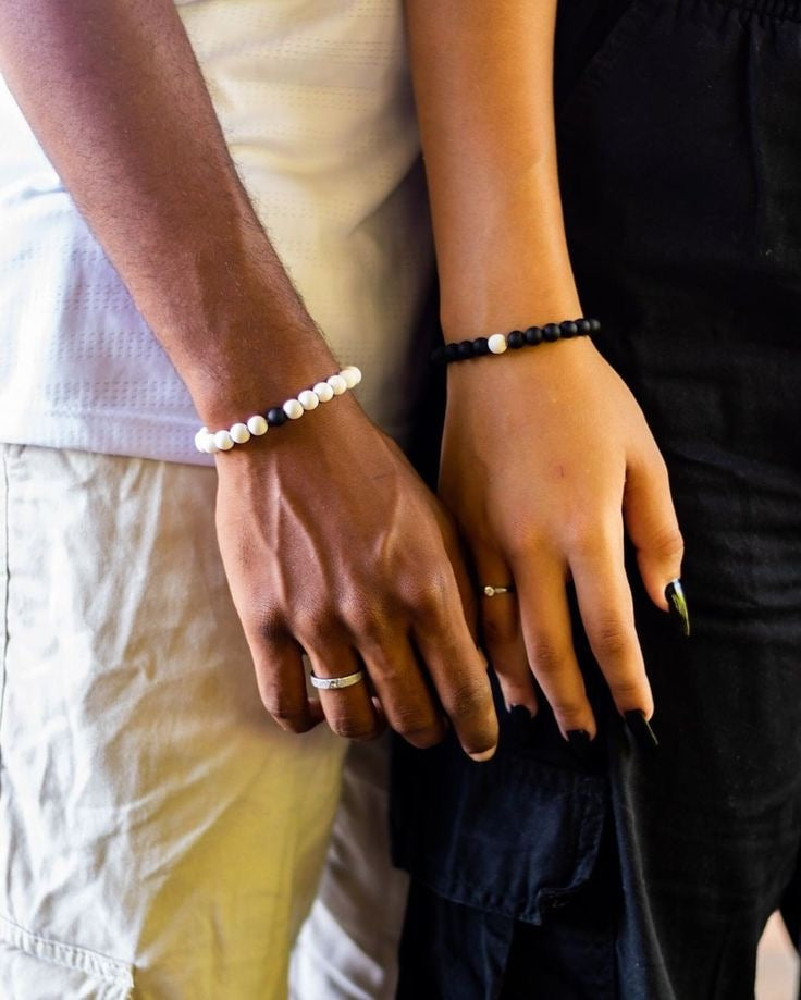 Distance black white theme bracelets for couples🖤🤍❤️