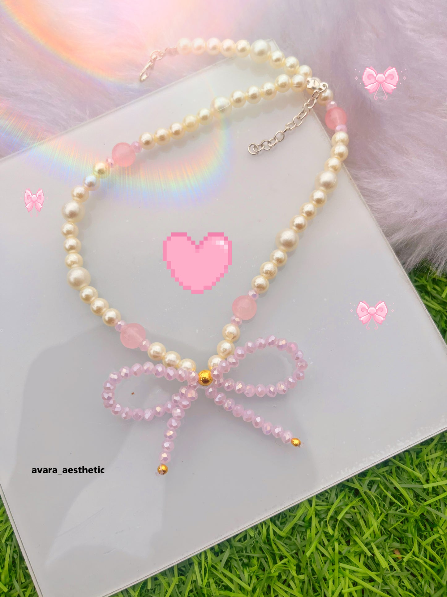 Couquotte bow pink theme beaded necklace 🎀