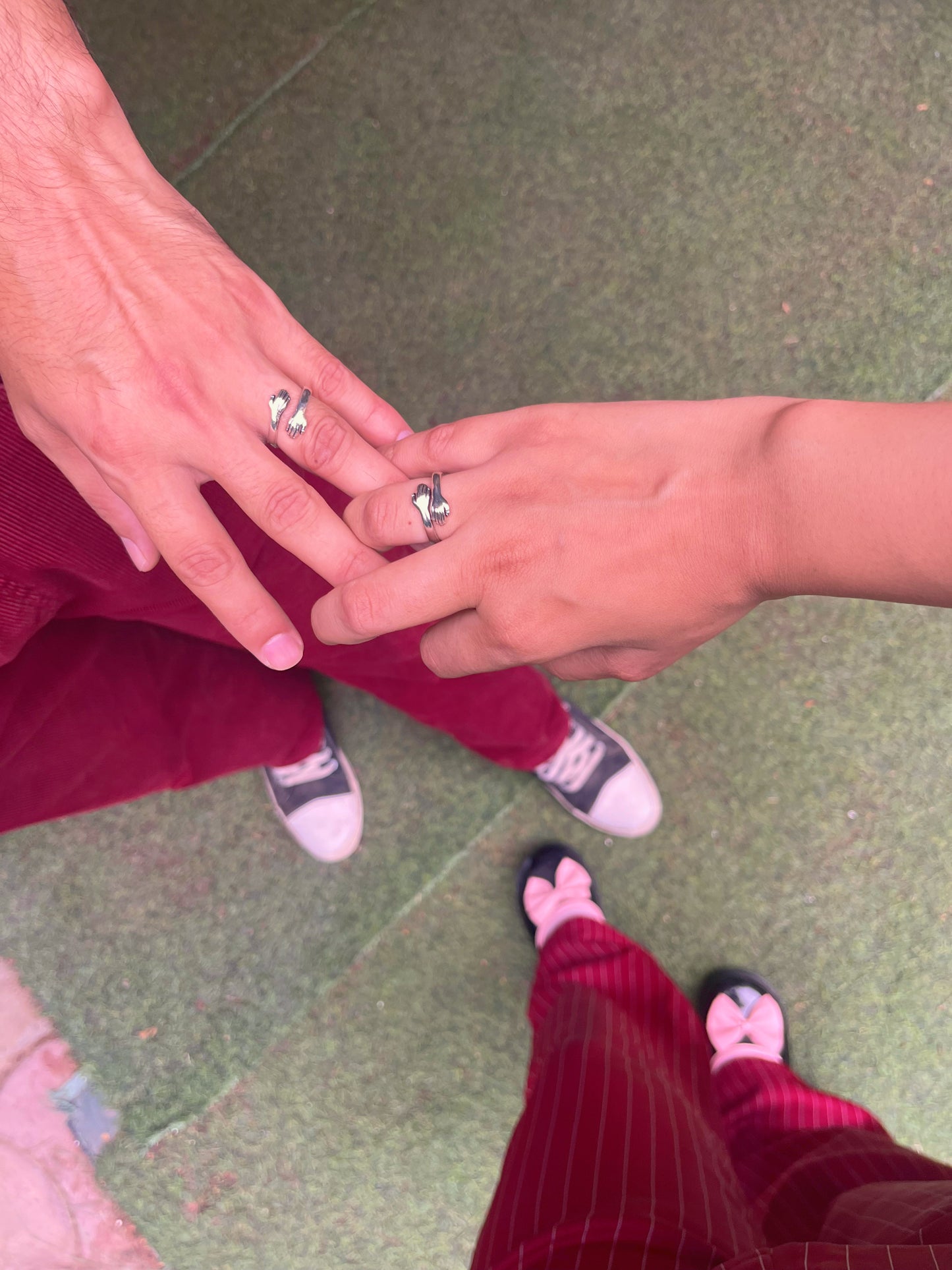 Matching couple hug rings π ( pair of two rings as shown) adjustable| stainless steel