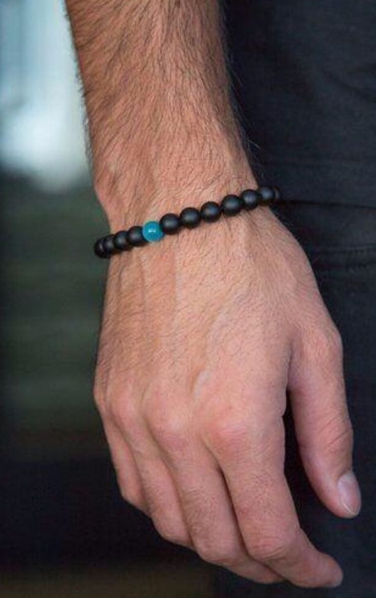 Black with blue stone beaded bracelet for a guy π€π