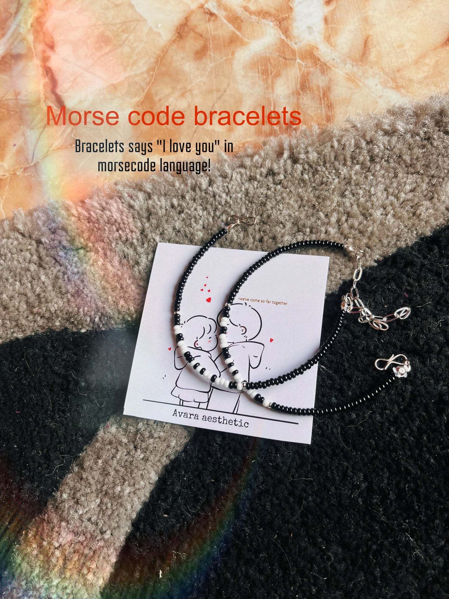 Morse code theme beaded couple bracelets combo ( says “I love you “ in Morsecode language)❤️ pair of two bracelets as shown !