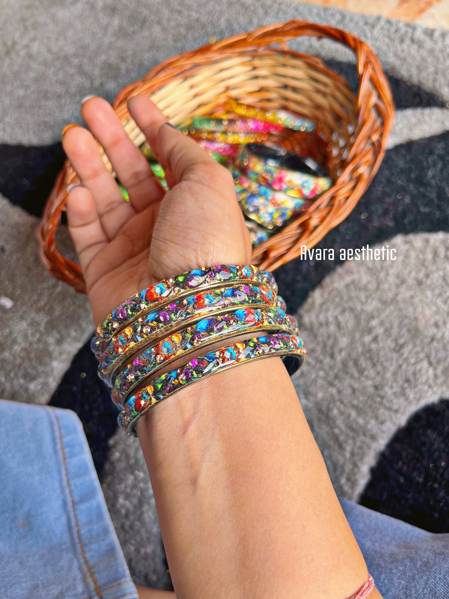 Midnight phool (dark blue golden floral stack )💙 stack of 4 bracelets bangles as shown💝