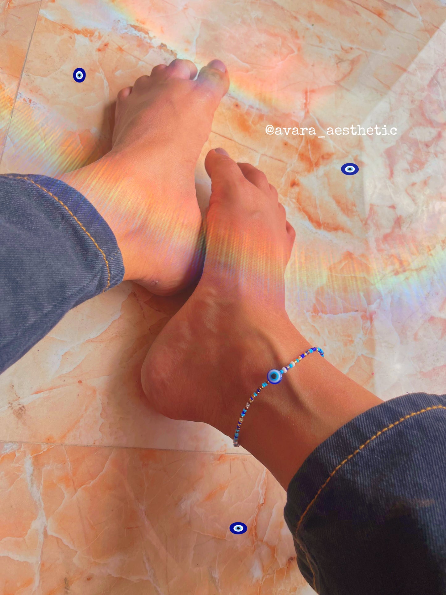 Evil eyes theme multicolored beaded anklet🧿
