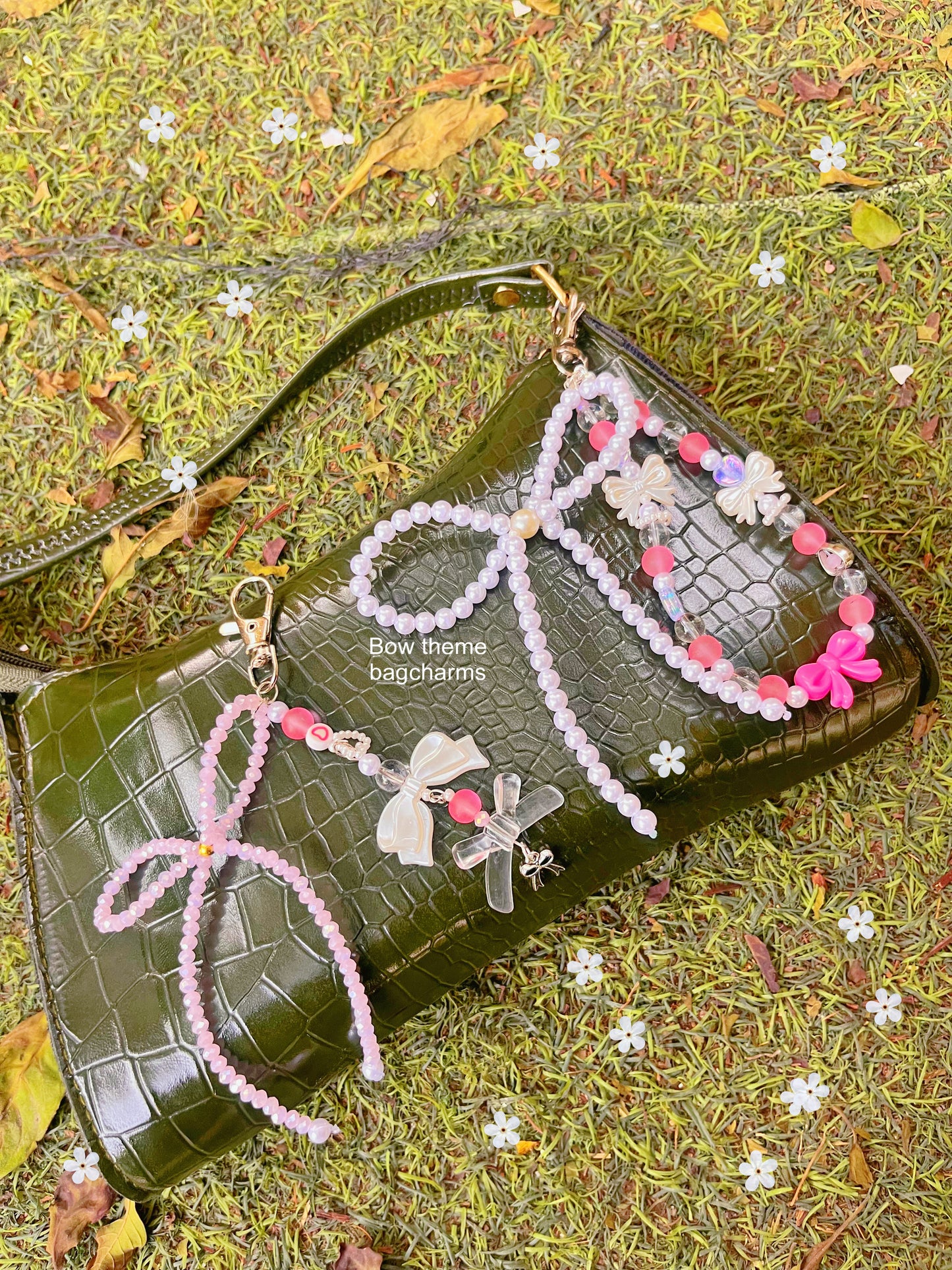 Pink pearl bow bagcharm🎀