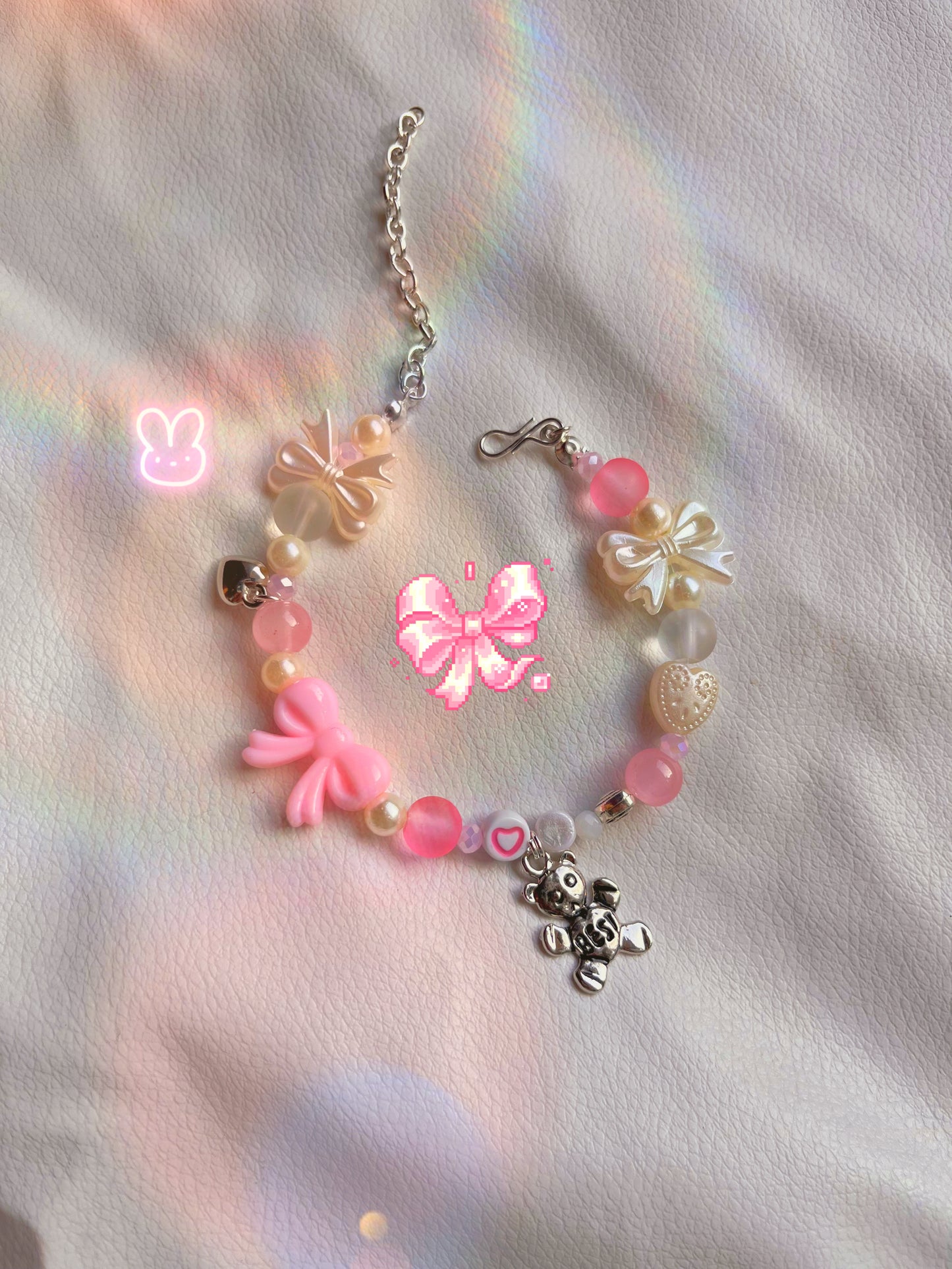 Pink couquette teddy theme adjustable bracelet π§Έβ¨π