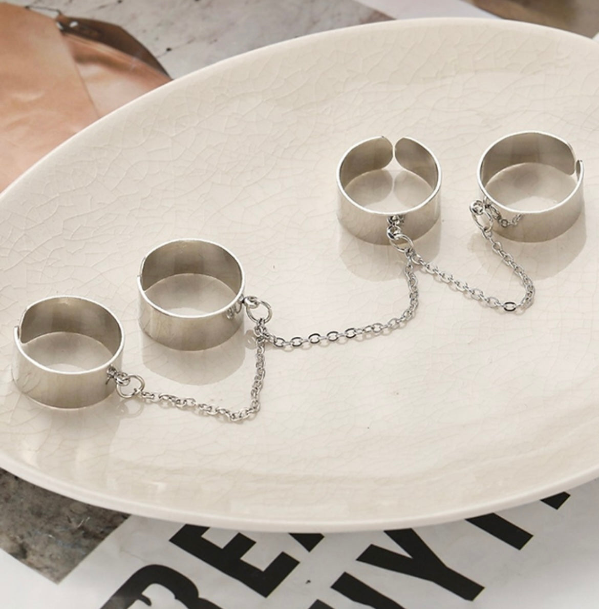 Silver aesthetic chain rings adjustable 🩶