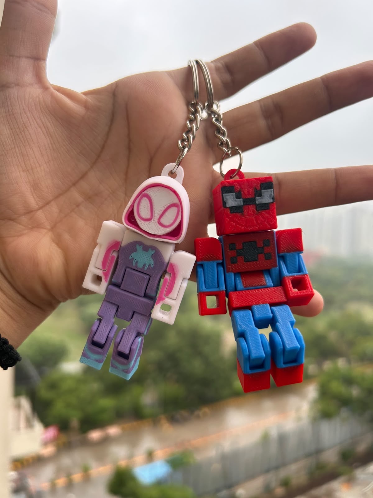 Spider-Man & Spider-Gwen Inspired Matching LEGO Style Keychain Set | 3D Printed Couple Keychains🕷️