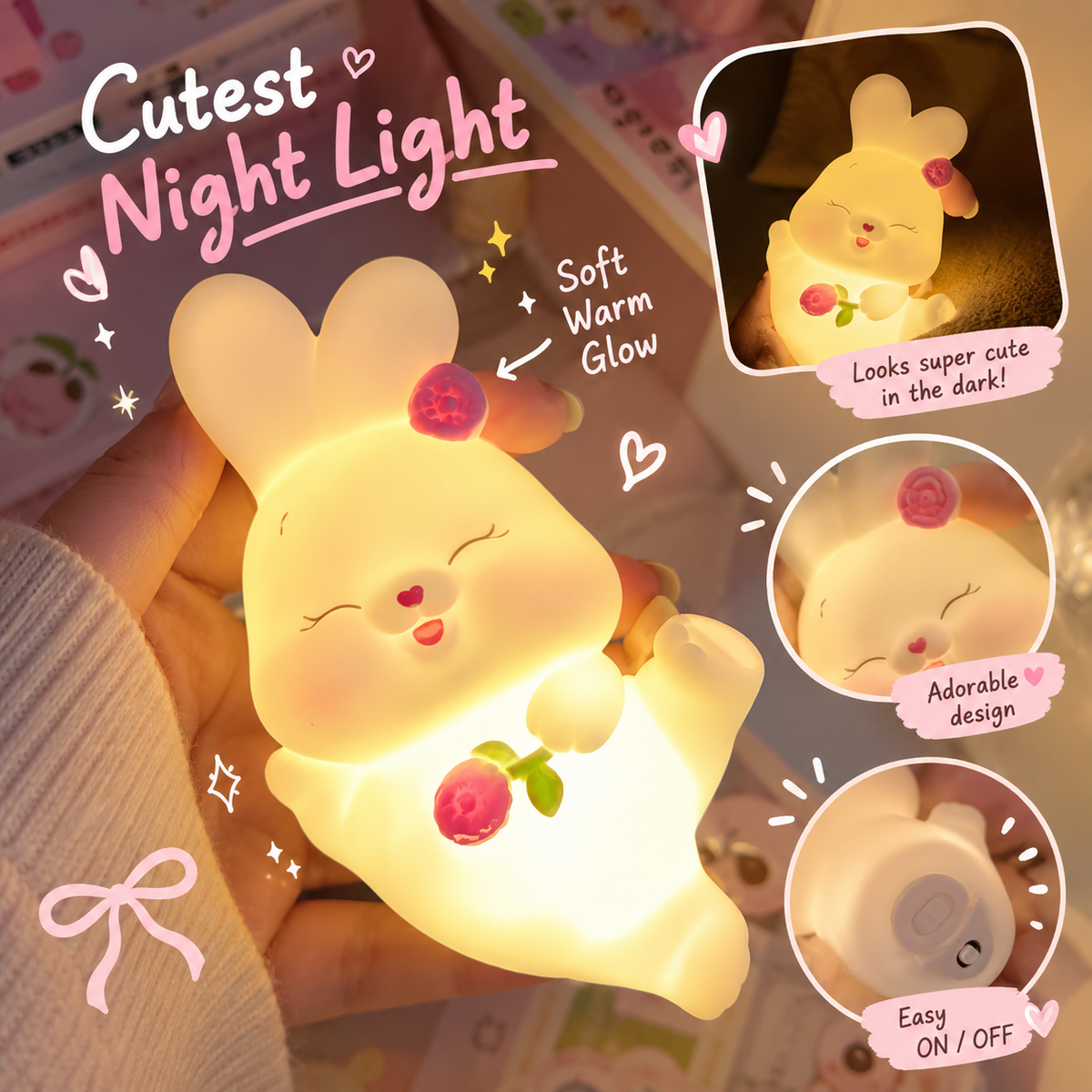Bunny Glow Night Light 🐰✨ | Cute LED Bunny Lamp🐇🐰🎀