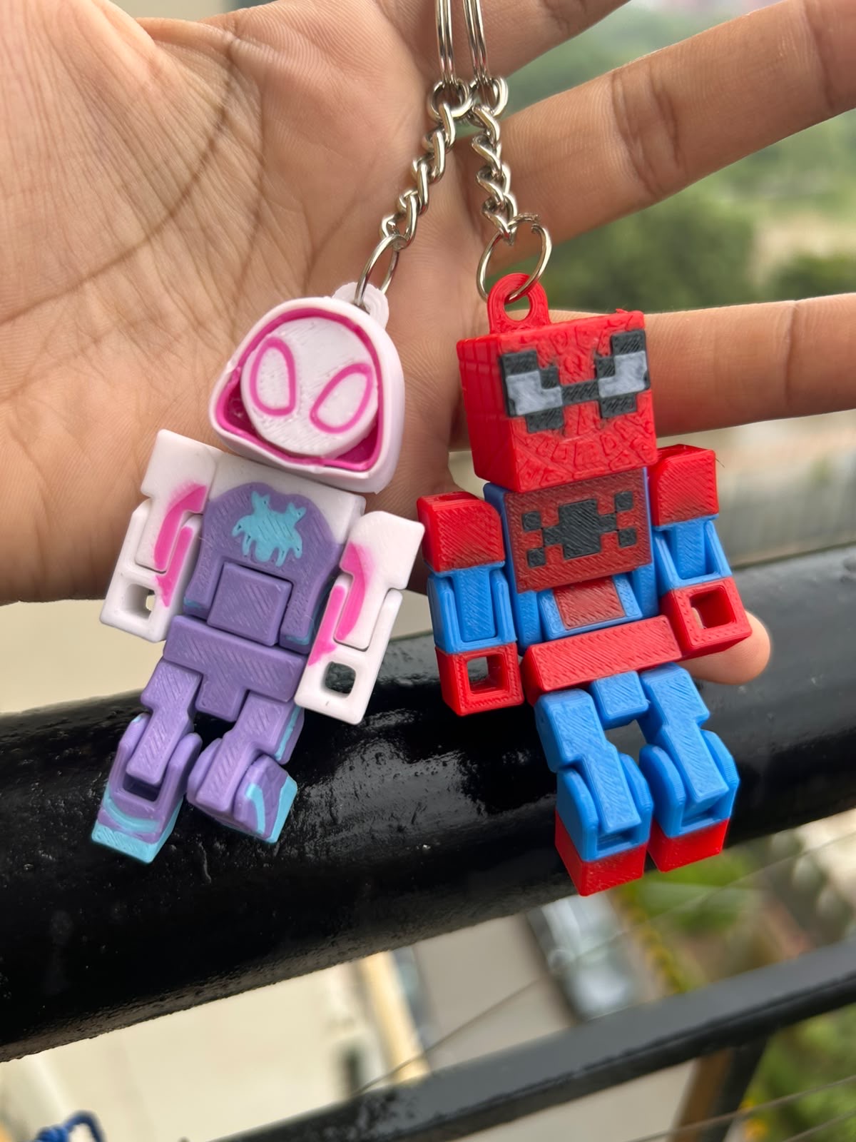 Spider-Man & Spider-Gwen Inspired Matching LEGO Style Keychain Set | 3D Printed Couple Keychains🕷️