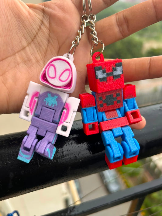 Spider-Man & Spider-Gwen Inspired Matching LEGO Style Keychain Set | 3D Printed Couple Keychains🕷️