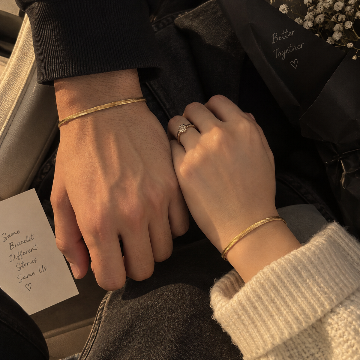 Golden Bond Matching Couple Bracelets | Gold Snake Chain Bracelets for Couples💛 Anti tarnish ,Stainless Steel, Adjustable.( set of two bracelets as shown) (Due to limited stock availability only prepaid orders will be processed for delivery)🥹