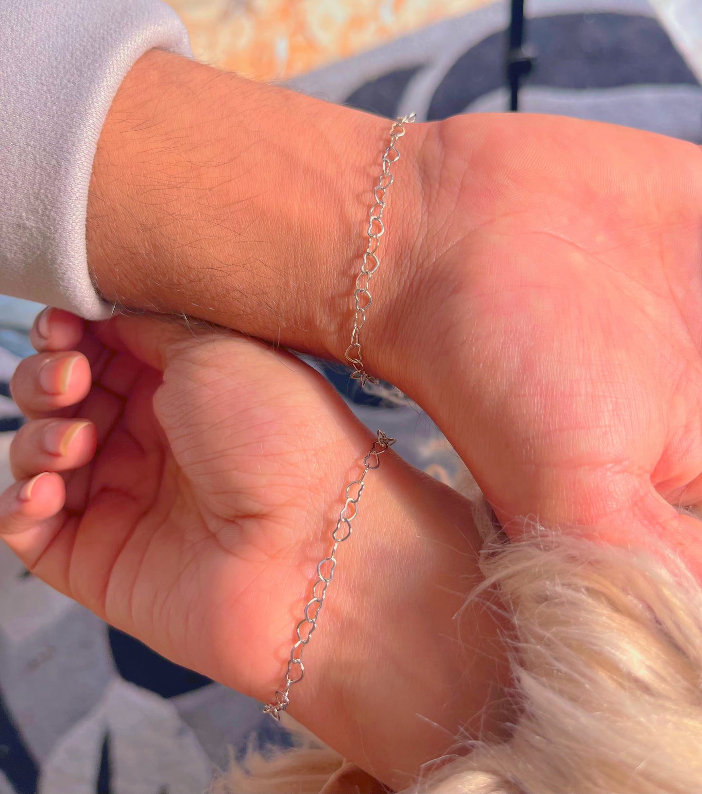Matching linked heart matching couple bracelets❤️♥️ ( pair of two bracelets as shown) stainless steel theme base chain🥰