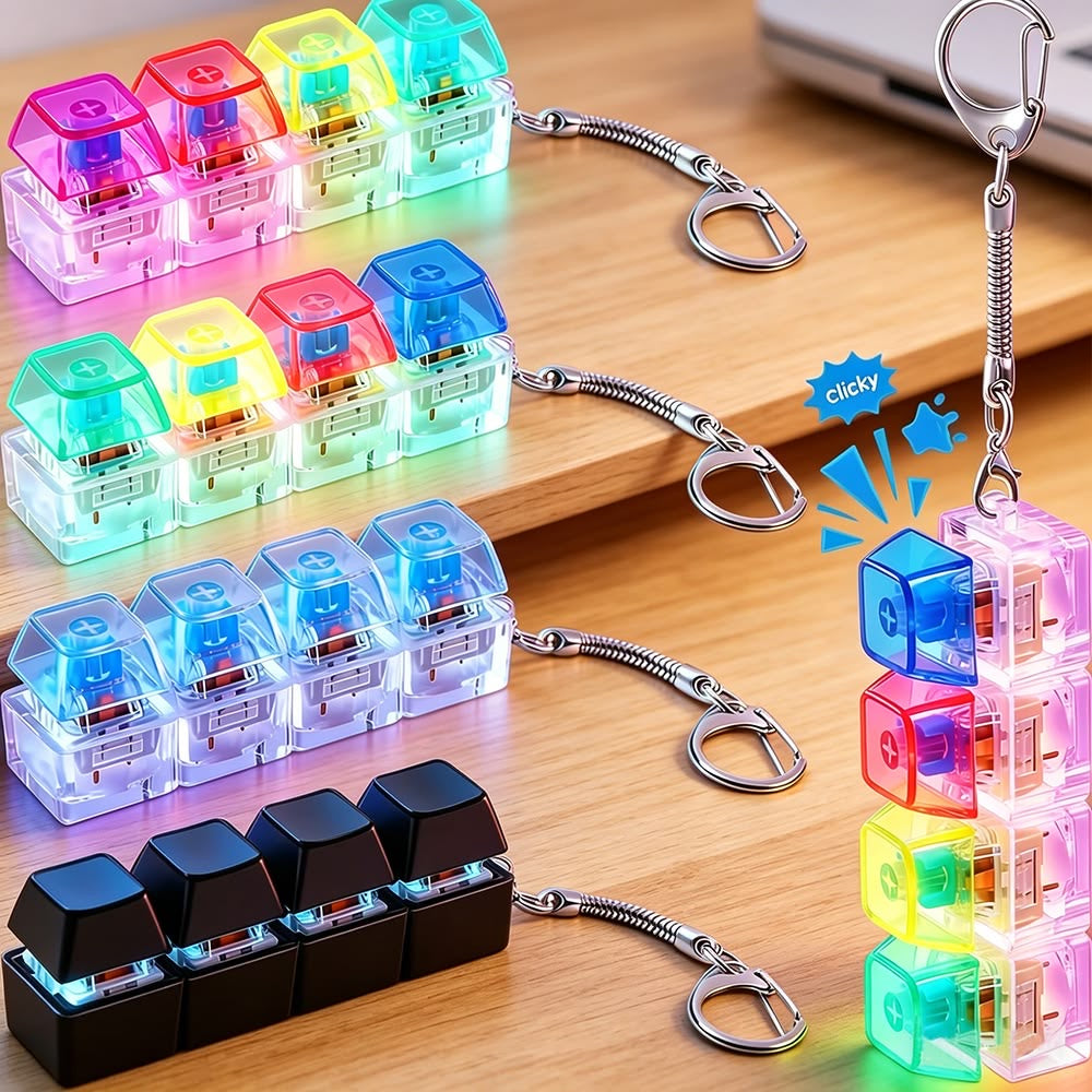 ClickGlow (stress relief) keyboard keychain ⌨️🌟 glows light with each click🥹 RBG lighting