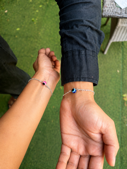 Couple Evil Eye Bracelet Set – pink and blue evil eyes Matching Protection Bracelets for Him & Her