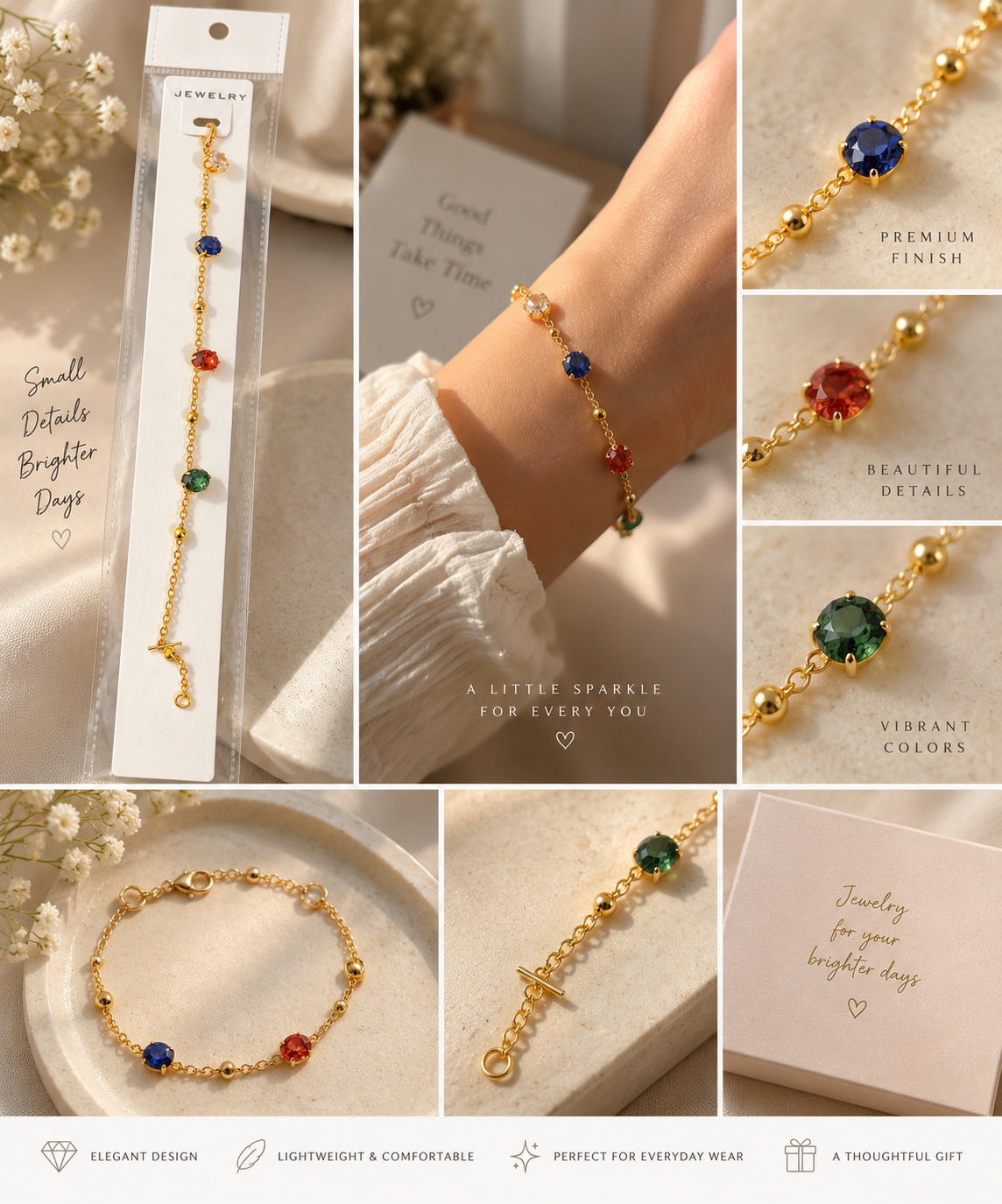Celeste Multicolour Gemstone Gold Bracelet💖 Anti tarnish | waterproof | stainless steel base