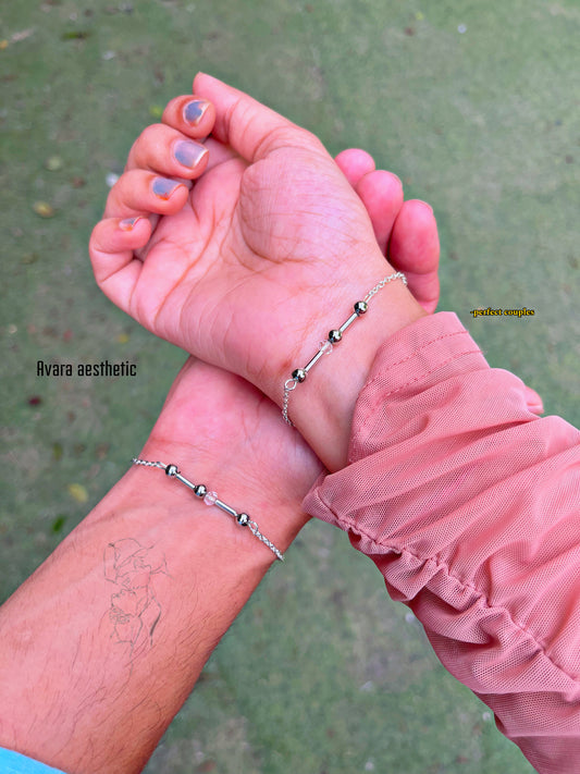 Matching morsecode theme couple Initial bracelets ❤️ (pair of two bracelets as shown) after placing an order kindly DM us on our Instagram handle or whatsapp us on 9219931191 to let us know about the initials you want to customize on our bracelets