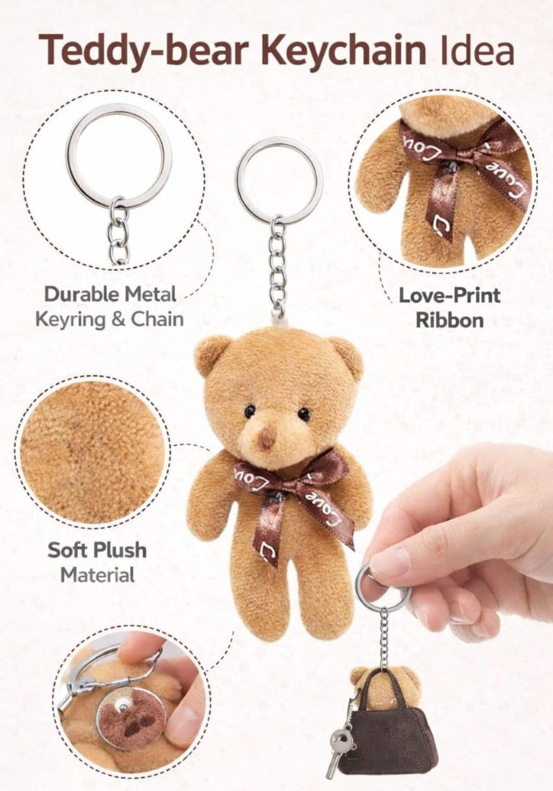 Cute Plush Teddy Bear Keychain | Soft Kawaii Bag Charm & Car Key Accessory🧸