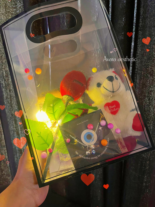 “Romantic Gift Hamper for Her 💖 | Teddy, Rose, Jewelry Combo Box (Ready to Gift) Premium gifting consist of 8plus item.
