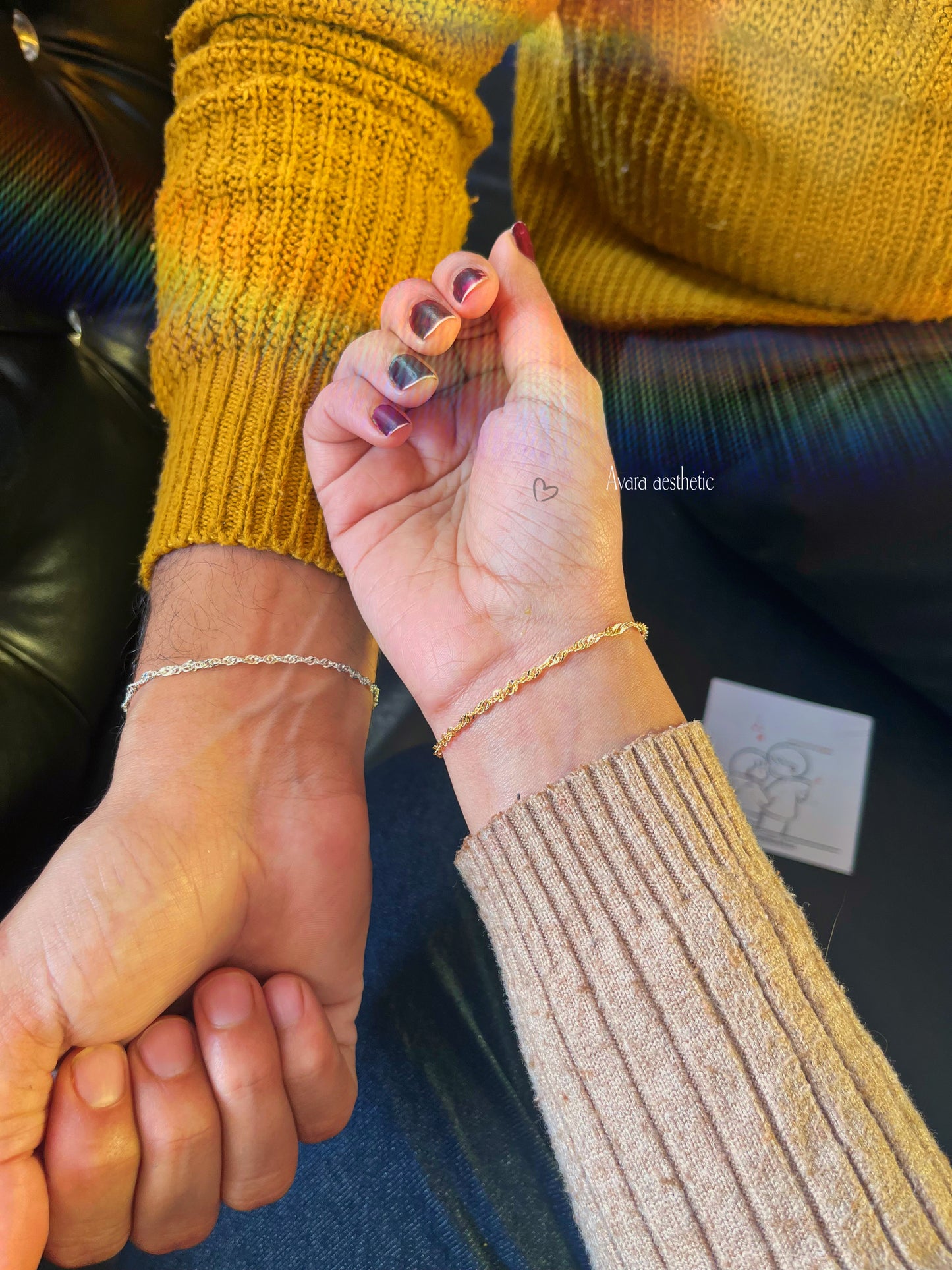 Lover rope minimal chain couple bracelets ( pair of two bracelets as shown) 💌❤️🥰 minimal adjustable durable.( golden-silver)