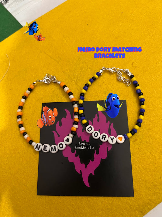 Nemo-Dory matching theme bracelets (two bracelets as shown)