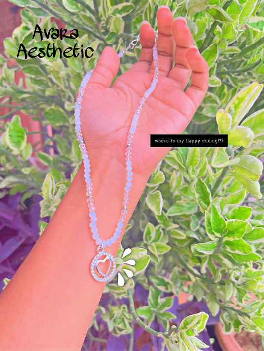 White crystal beaded heart necklace
