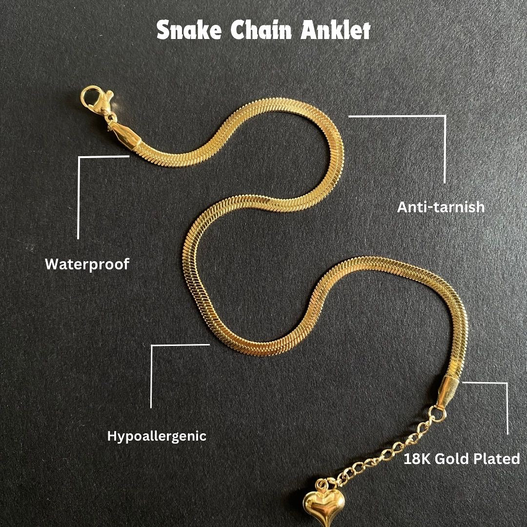 Sleek Snake Chain Anklet – 18K Gold Finish✨ Anti tarnish , stainless steel base!🌼