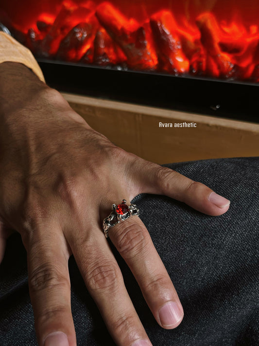 Bloodfire🩸 gothic unisex adjustable stainless steel base ring 🥀