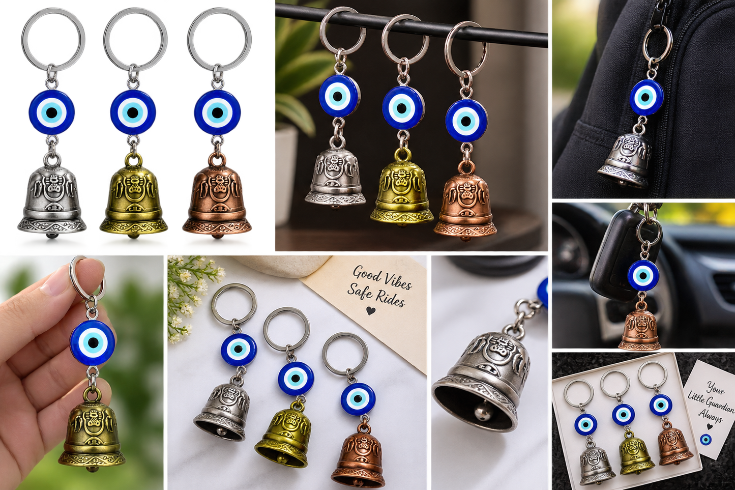 Guardian Bell for Motorcycle & Bike | Evil Eye Protection Bell Keychain | Lucky Bell for Bikers | Good Luck Bike Accessory🧿✨