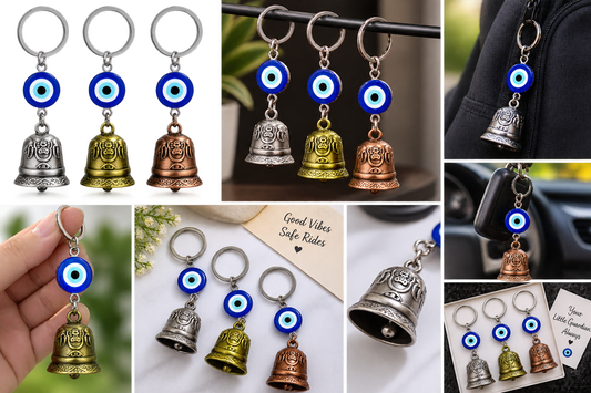 Guardian Bell for Motorcycle & Bike | Evil Eye Protection Bell Keychain | Lucky Bell for Bikers | Good Luck Bike Accessory🧿✨