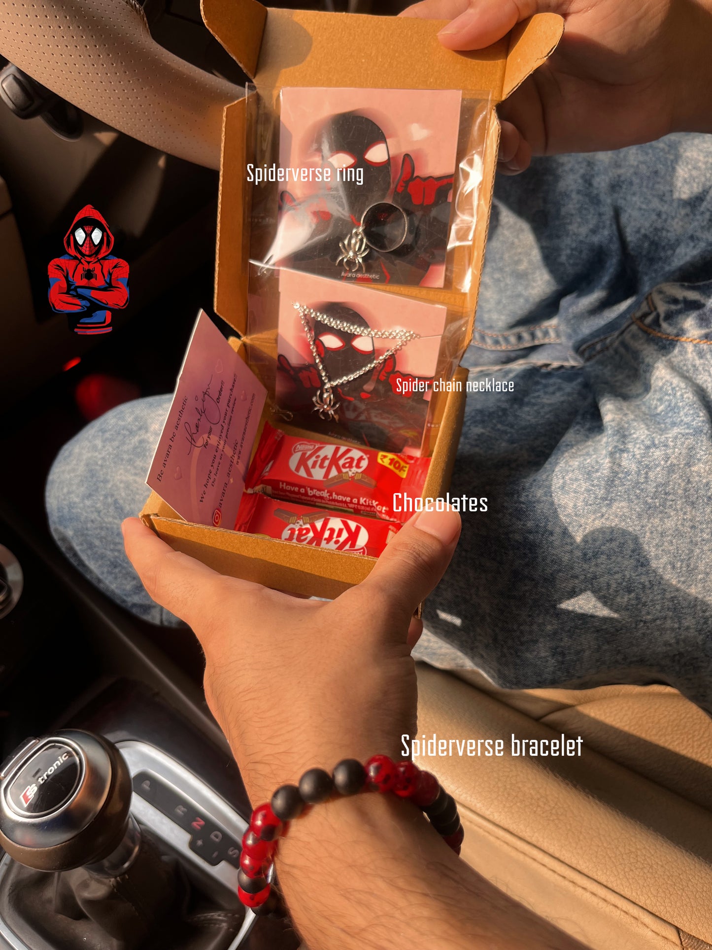Spiderman theme hamper for him 🕷️( consist of spiderman chain , spider ring , spiderverse bracelet, chocolates)