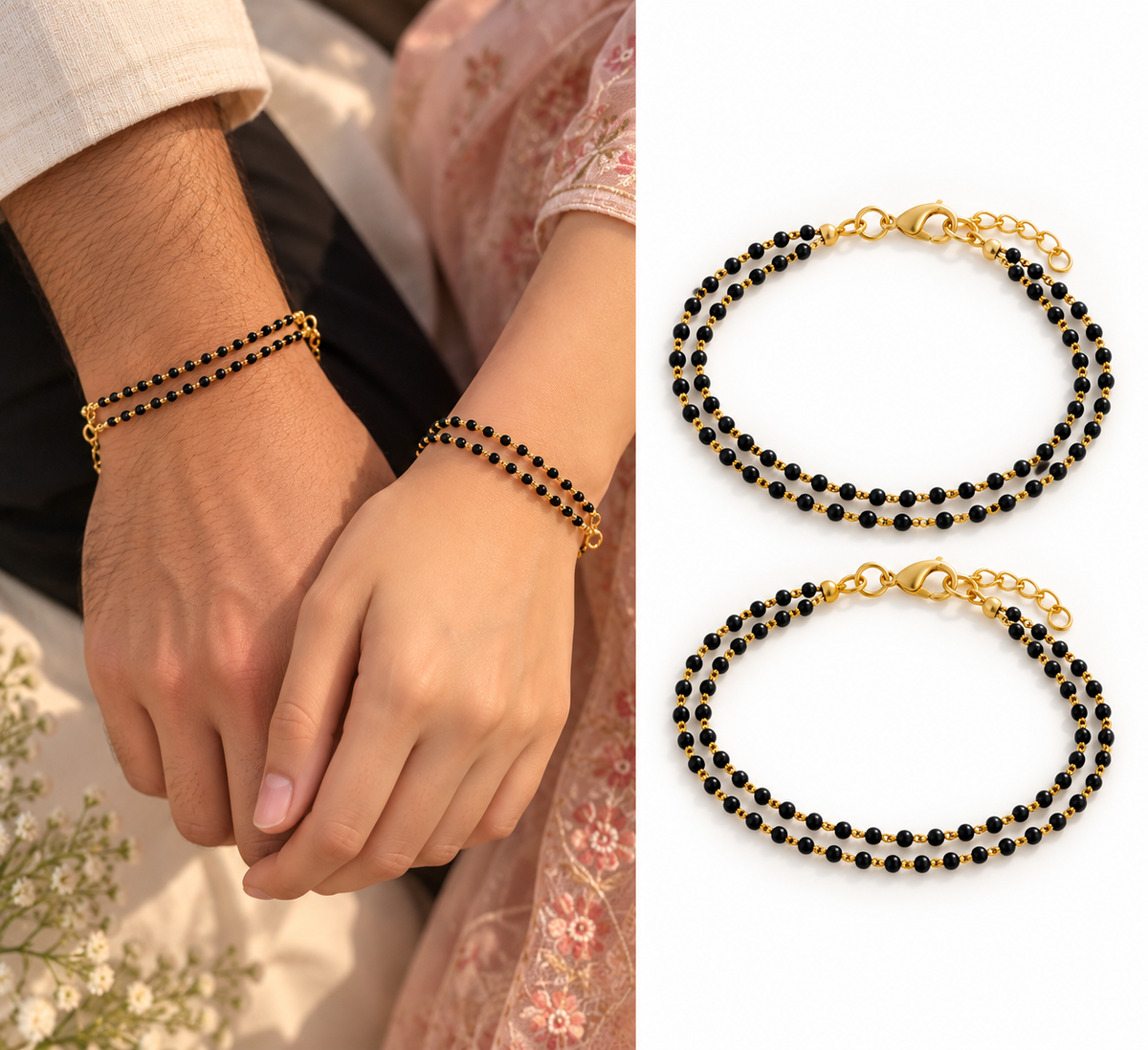 Bandhan – Mangalsutra Couple Bracelets✨🤌🏻🌙♥️Anti tarnish| adjustable.(Pair of two bracelets as shown)