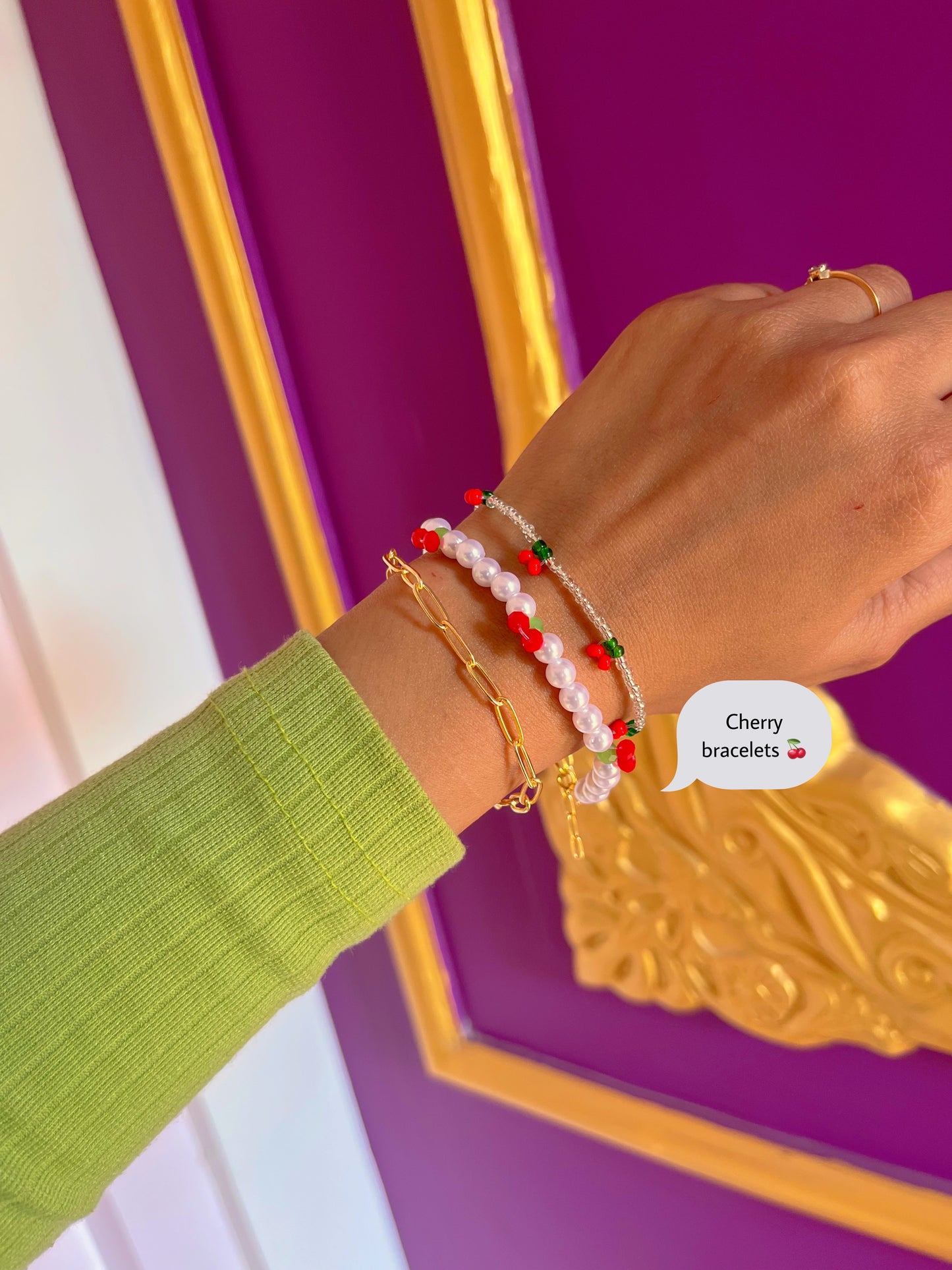 Cherry theme summer bracelet stack 🍒