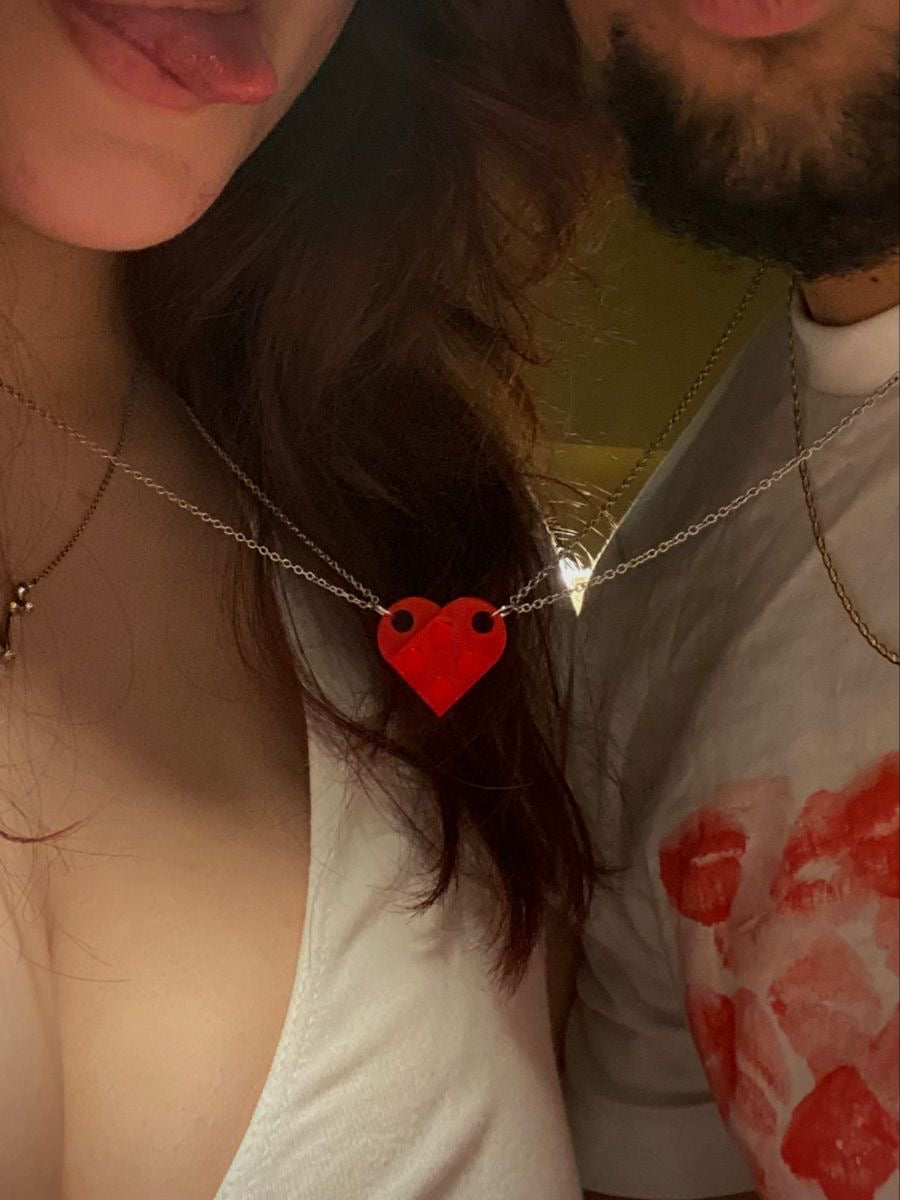 Lego matching heart couple chain necklace combo (pair of two necklace as shown)♥️