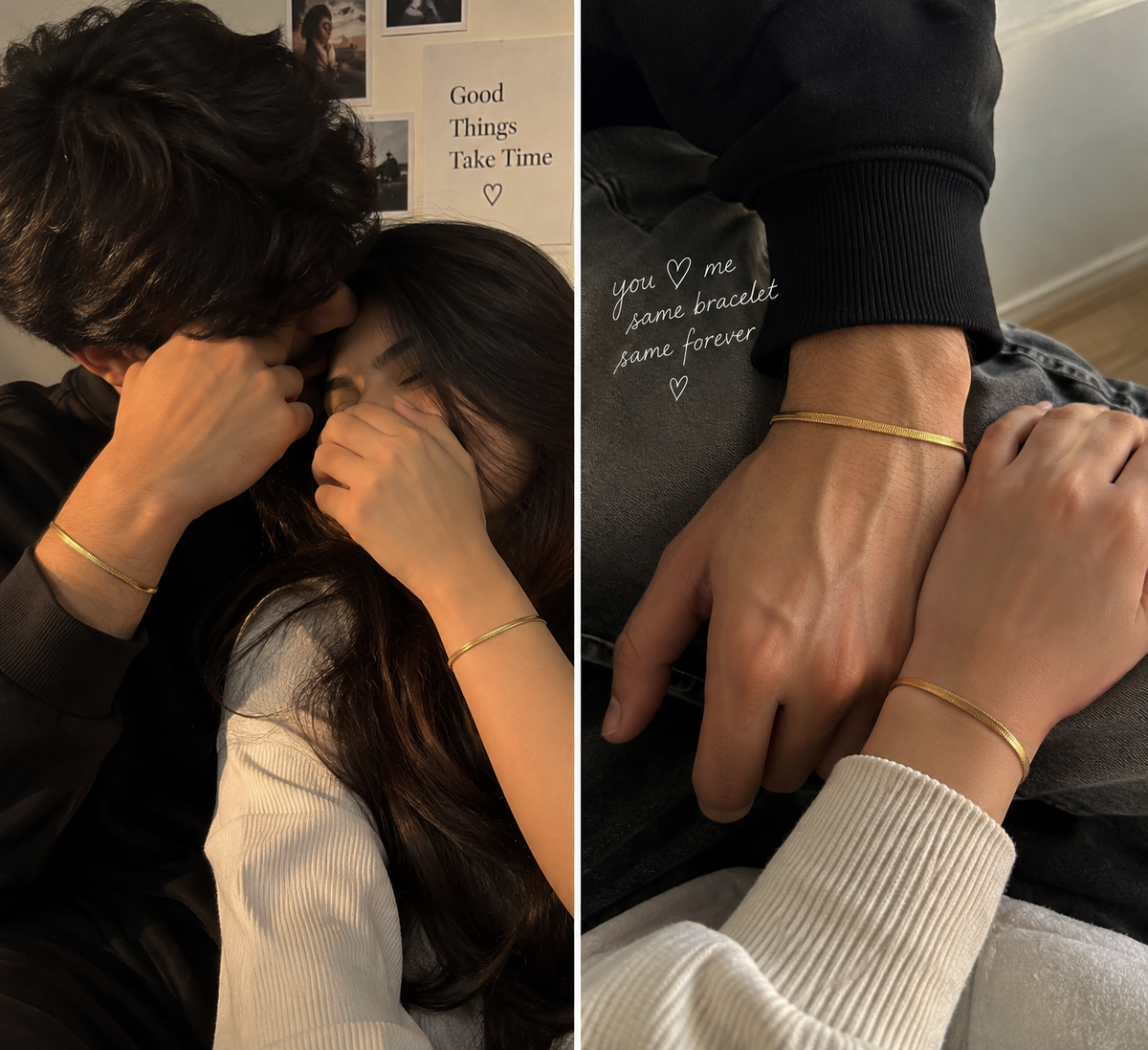 Golden Bond Matching Couple Bracelets | Gold Snake Chain Bracelets for Couples💛 Anti tarnish ,Stainless Steel, Adjustable.( set of two bracelets as shown) (Due to limited stock availability only prepaid orders will be processed for delivery)🥹