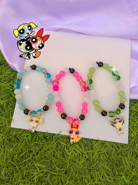 Powerpuff girls theme trio bracelet set (set of 3 bracelets as shown )💚💖💙