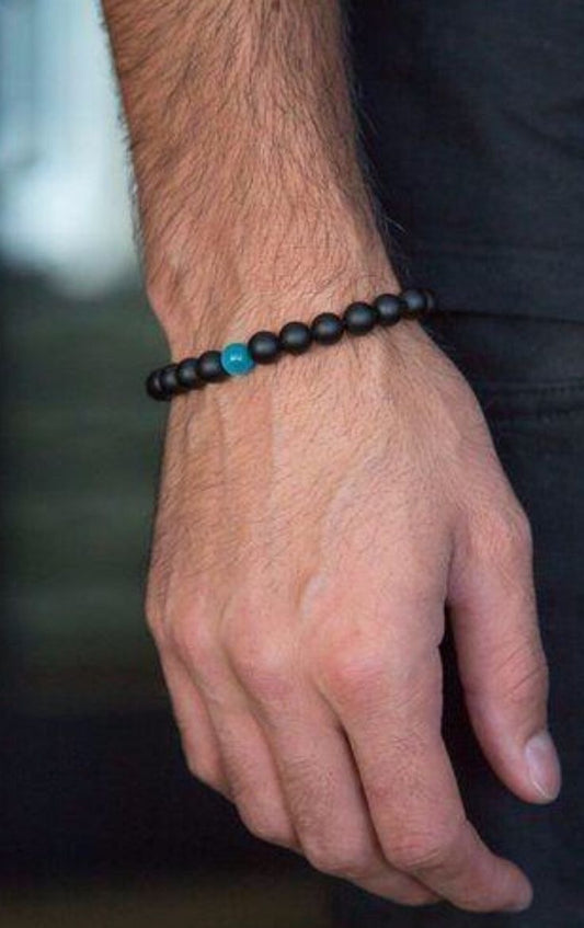 Black with blue stone beaded bracelet for a guy 🖤🌀