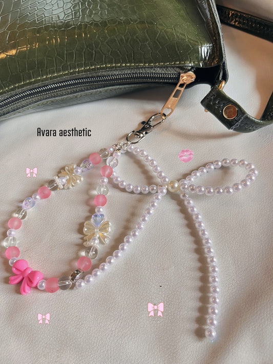 Pink pearl bow bagcharm🎀